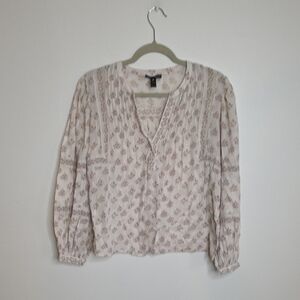 Aqua Cream and Brown Patterned Blouse Size Small